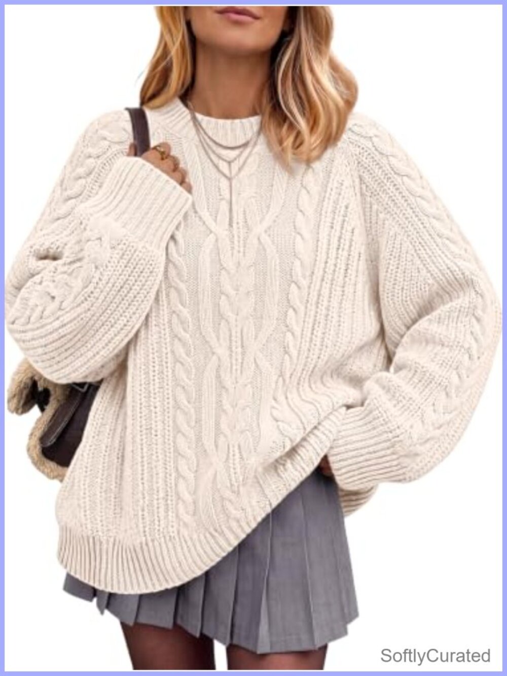 Women's Oversized Cable Knit Crewneck Pullover Sweater
